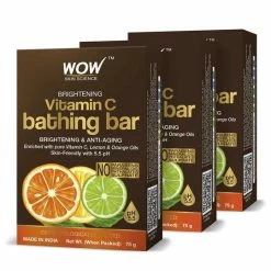 WOW Skin Science Brightening Vitamin C Bathing Bar - With Vitamin C, Lemon & Orange Oils - Pack Of 3