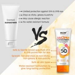 WOW Skin Science AM2PM SPF50 Water Resistant No Parabens & Mineral Oil Sunscreen Lotion - 100 Ml